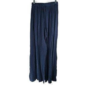 NEW Laird Womens Large TALL 100% Cotton Navy Blue Wide Leg Lounge Flare Pants